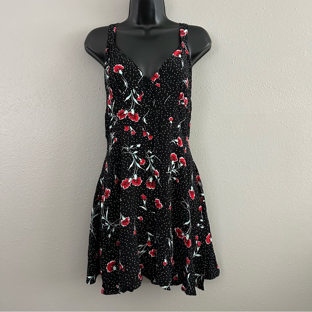 Free People Black and Red Floral Mini Dress